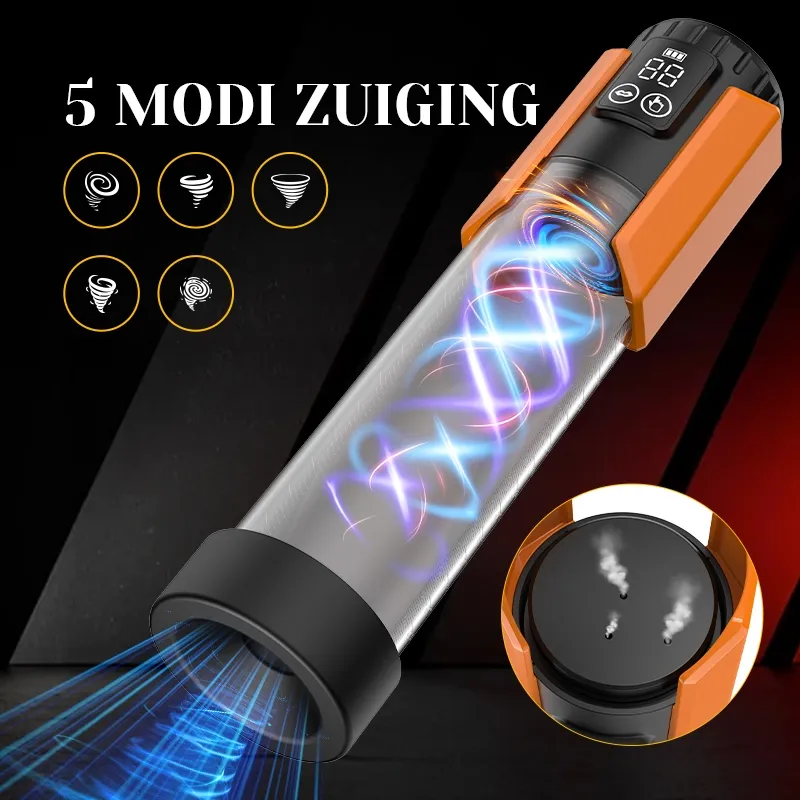 100% Waterdichte Penispomp met 5 Niveaus van Zuiging
