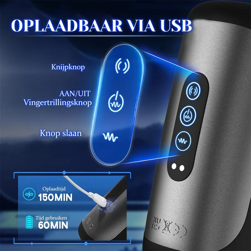Penis Stimulator met 10 Pulsaties, Vibraties en Vingermassage