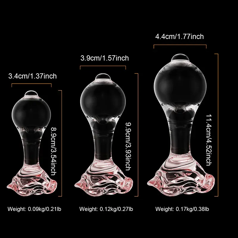 3-Delige Set Couple Pink Transparent Glazen Dildo Anaal