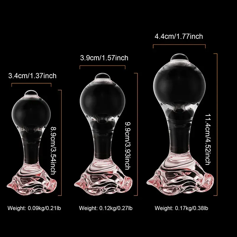 3-Delige Set Couple Pink Transparent Glazen Dildo Anaal
