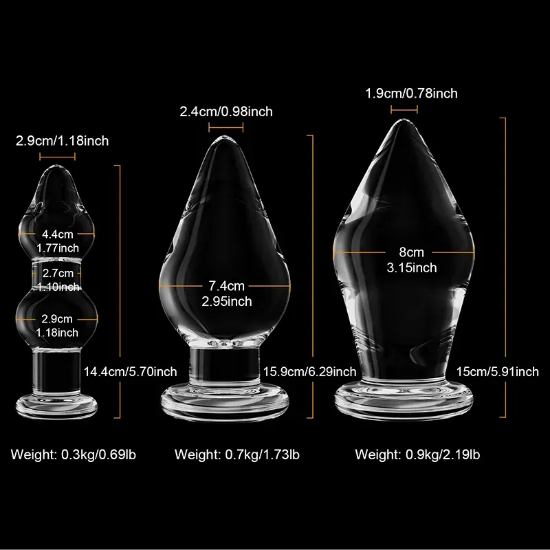3-Delige Set Doorzichtige Glazen Dildo Buttplug