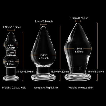 3-Delige Set Doorzichtige Glazen Dildo Buttplug