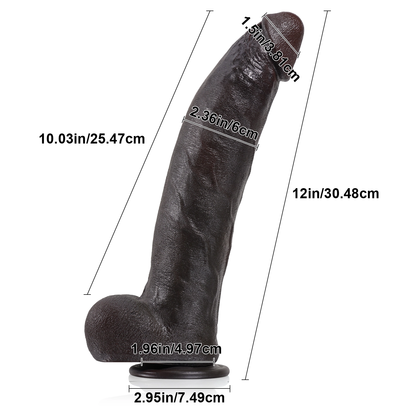 Black Zuignap Siliconen Realistic Dildo 30.48cm