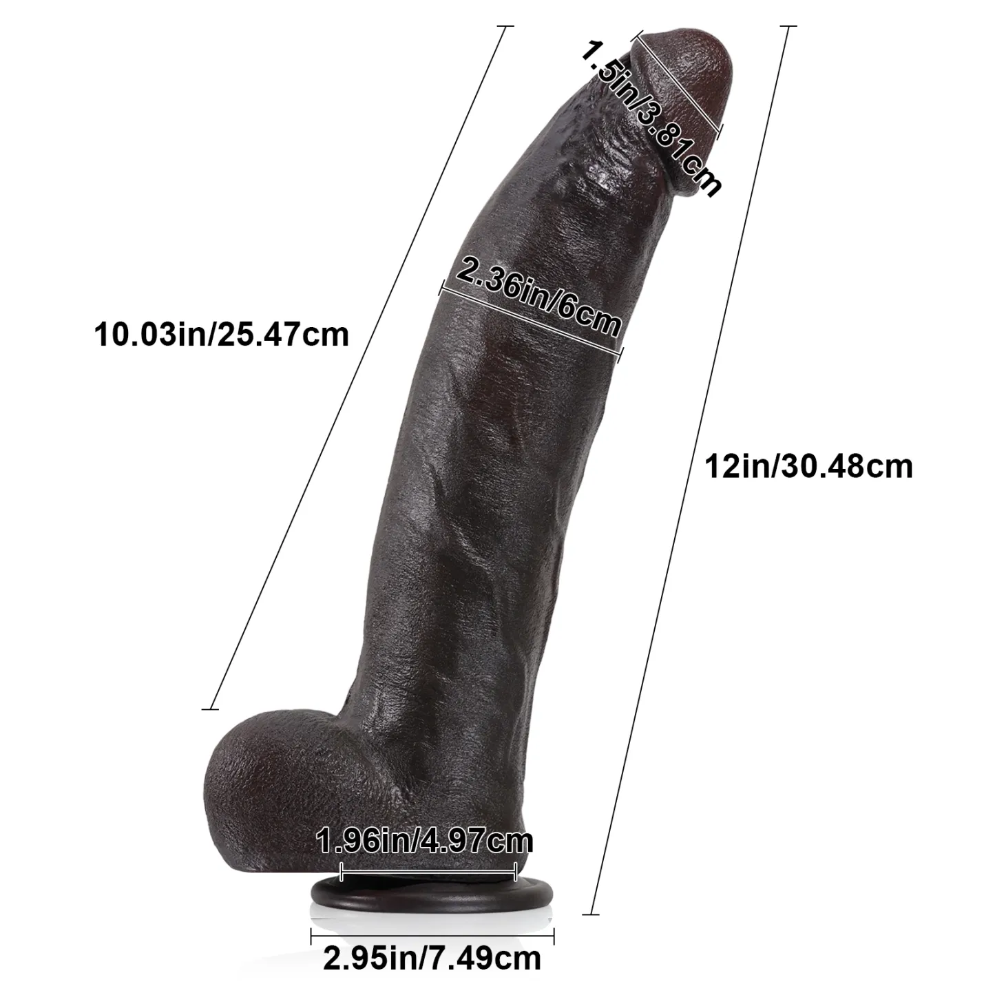 Black Zuignap Siliconen Realistic Dildo 30.48cm