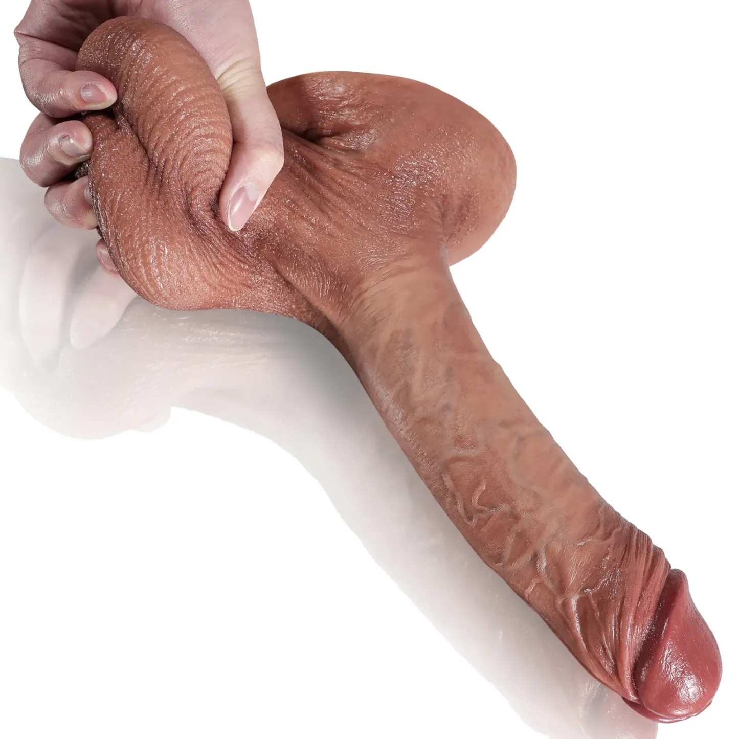 Bruine Grote Zuignap Siliconen Moving Ball Dildo 24.5cm
