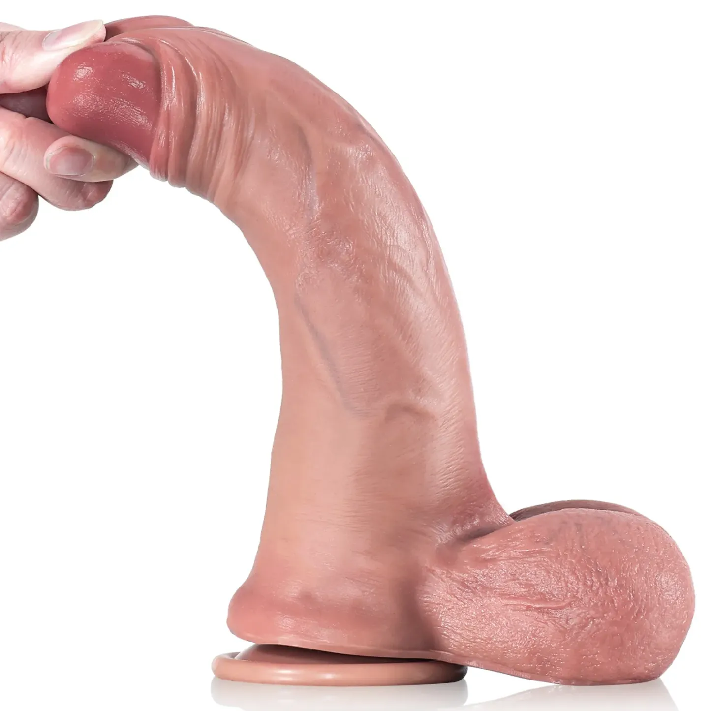 Bruine Real Penis Sliding Skin Voorbind Dildo