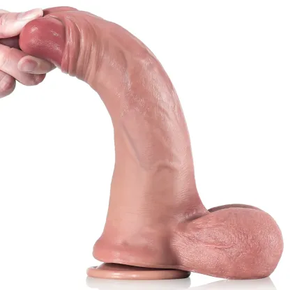 Bruine Real Penis Sliding Skin Voorbind Dildo