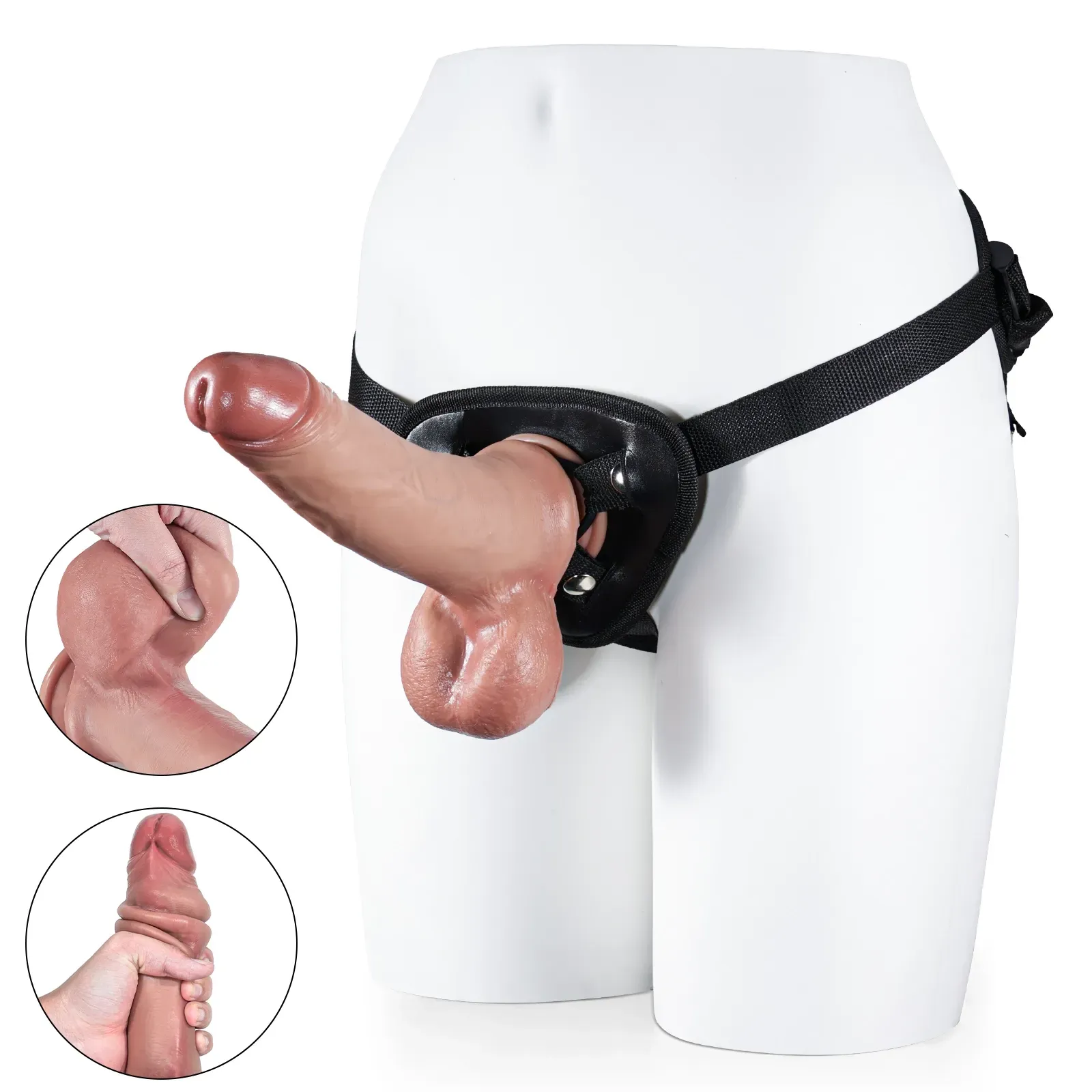 Bruine Real Penis Sliding Skin Voorbind Dildo