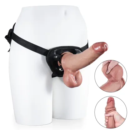 Bruine Real Penis Sliding Skin Voorbind Dildo