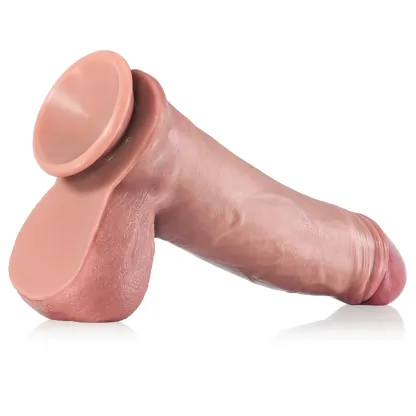 Bruine Real Penis Sliding Skin Voorbind Dildo