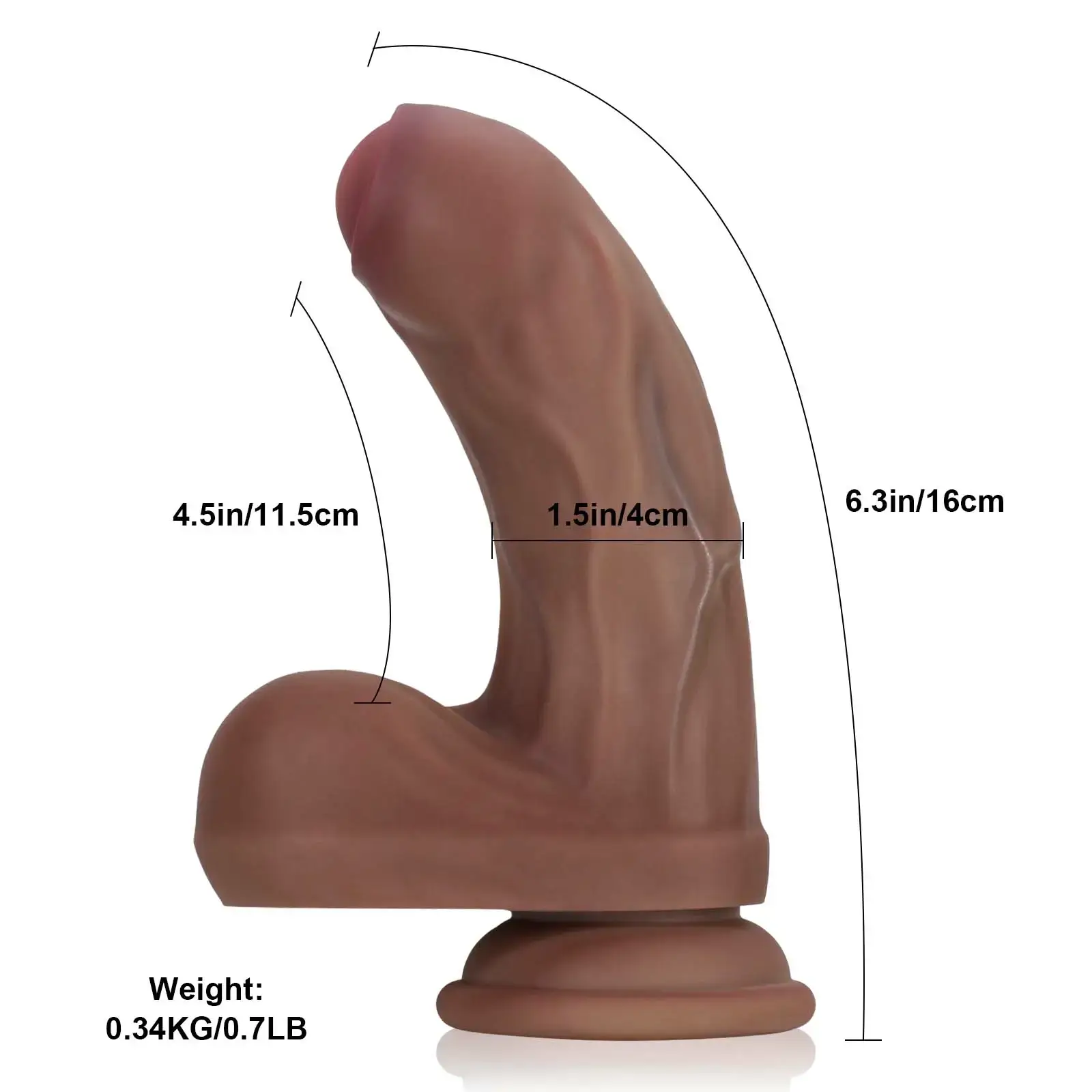 Bruine Realistische Curved Dildo Met Ballen 16cm