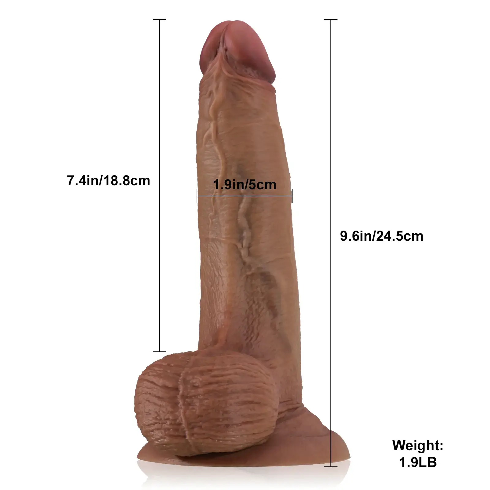 Bruine Siliconen Flexibele Dildo Met Ballen 24.5cm