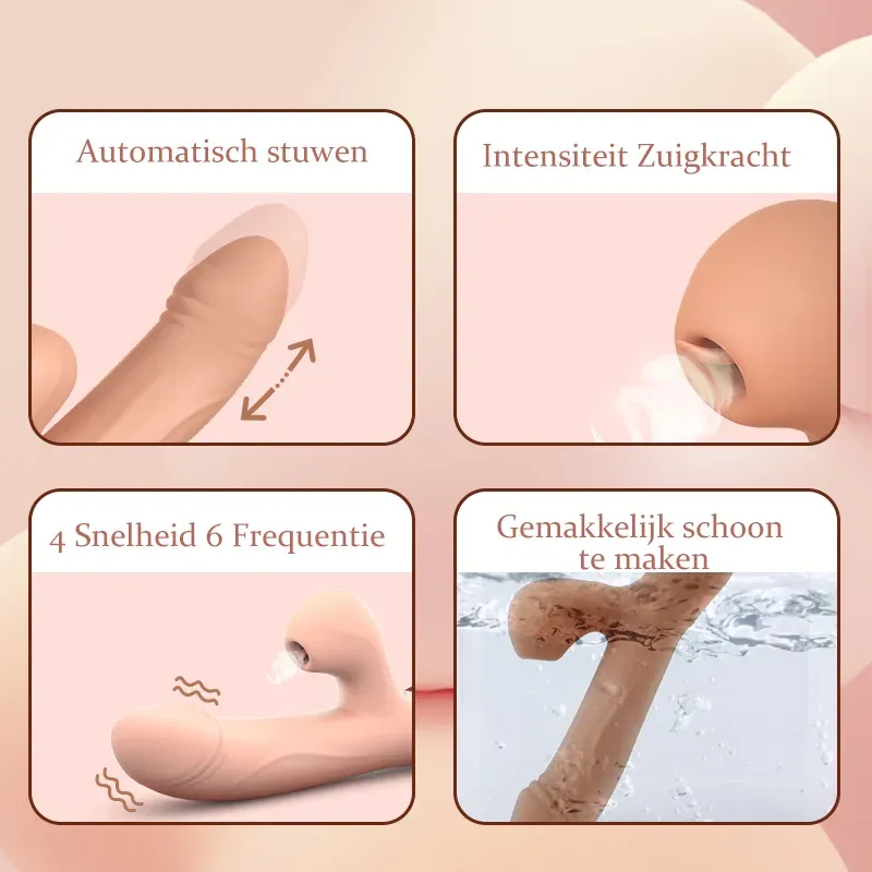 2 In 1 Stuwende Zuigende Trilling Verwarmende Clit Vibrator