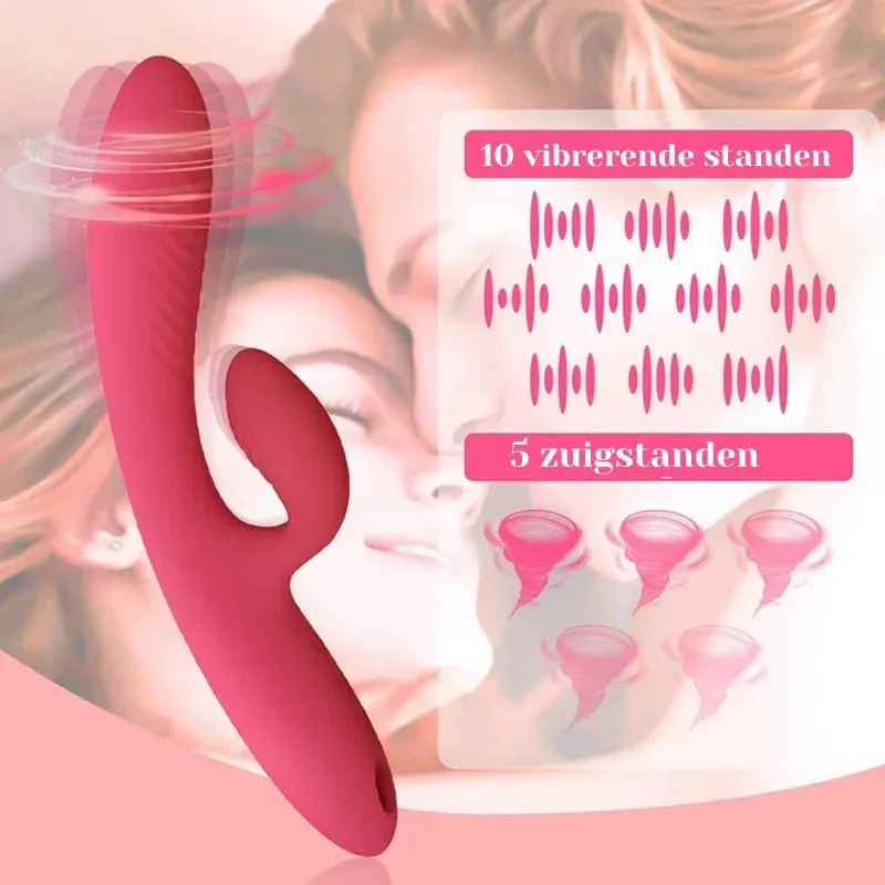 10 Vibraties En 5 Zuigstanden Oplaadbare Siliconen Clitoris Vibrator