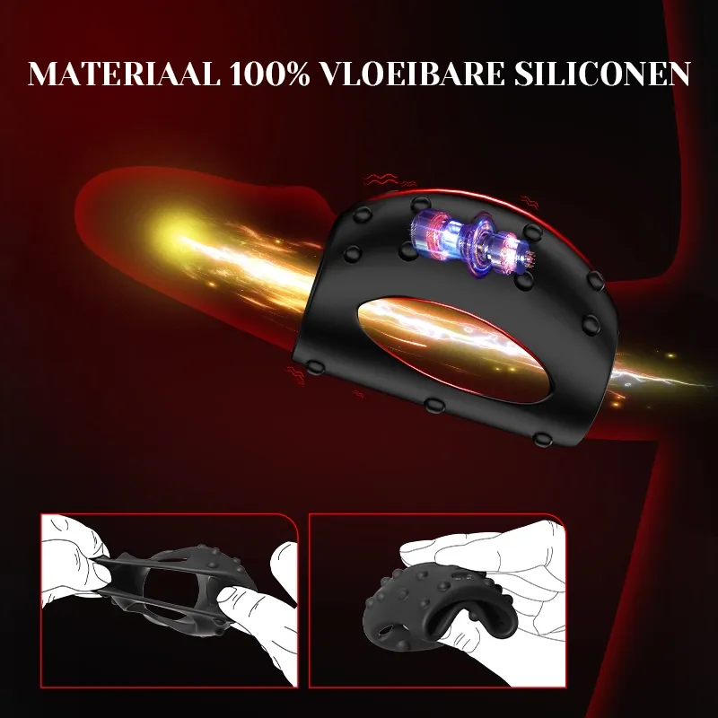 Vloeibare Siliconen Cockring met 10 Vibratiemodi