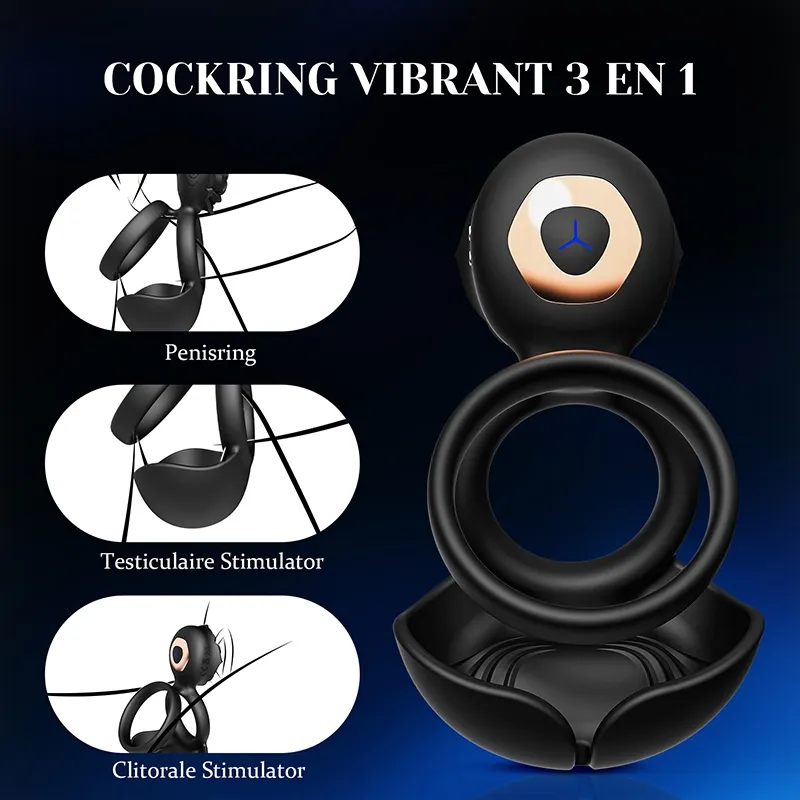3 In 1 Cockring voor Penis, Teelballen en Klitorale Stimulatie