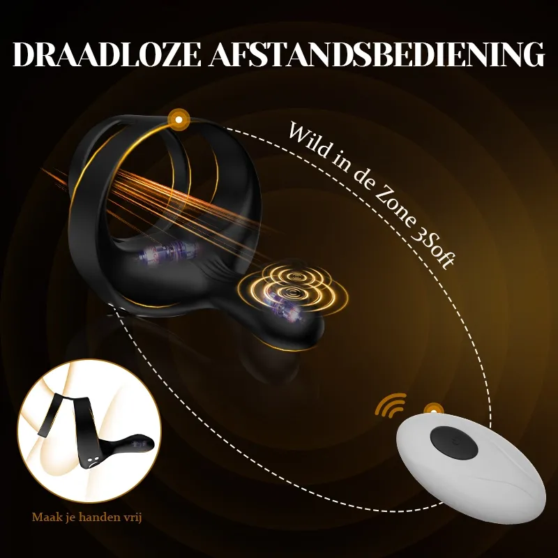 Cockring voor Stimulatie van Penis, Teelballen en Taint met Afstandsbediening