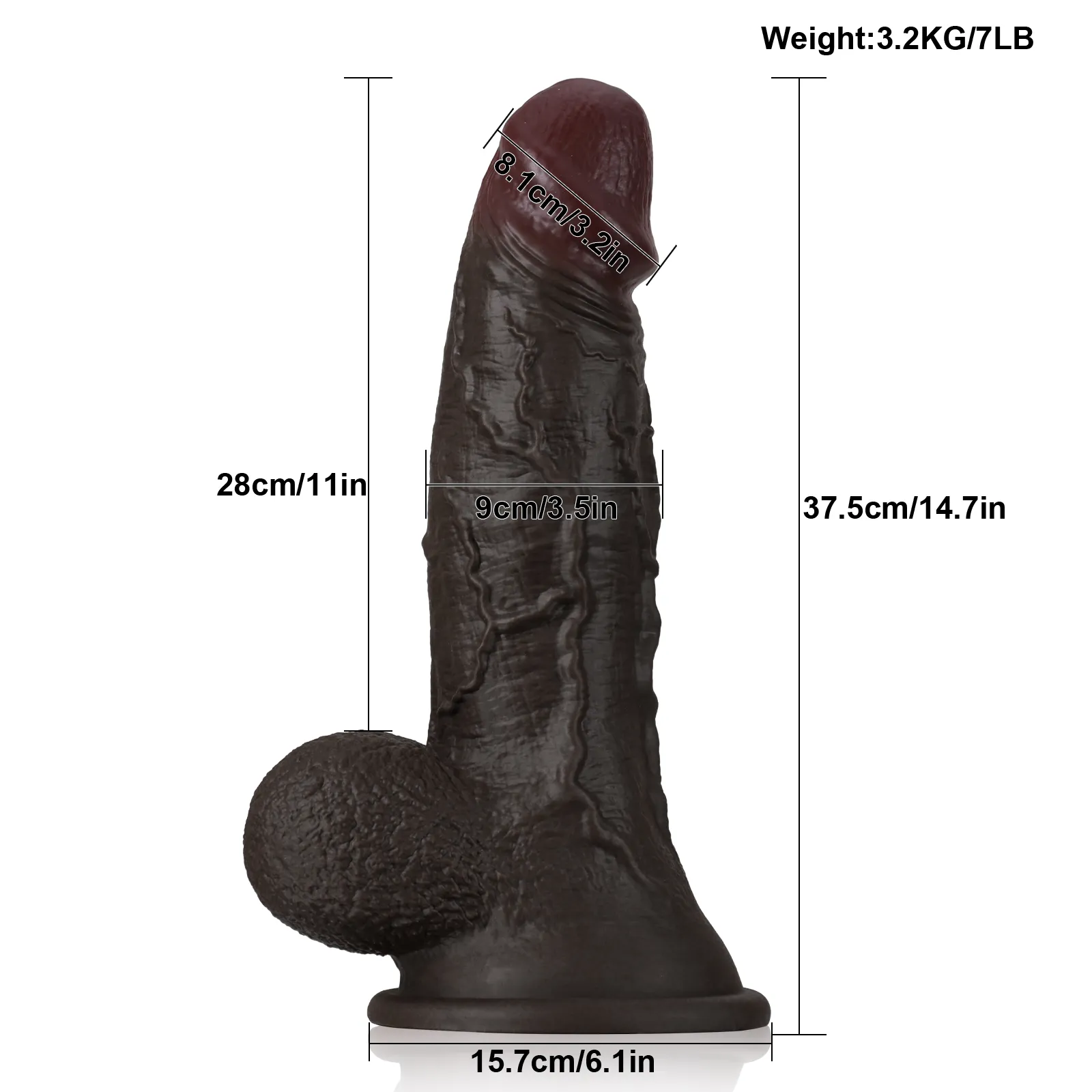 Dikke Zwarte Long Dildo Met Zuignap 37.5cm