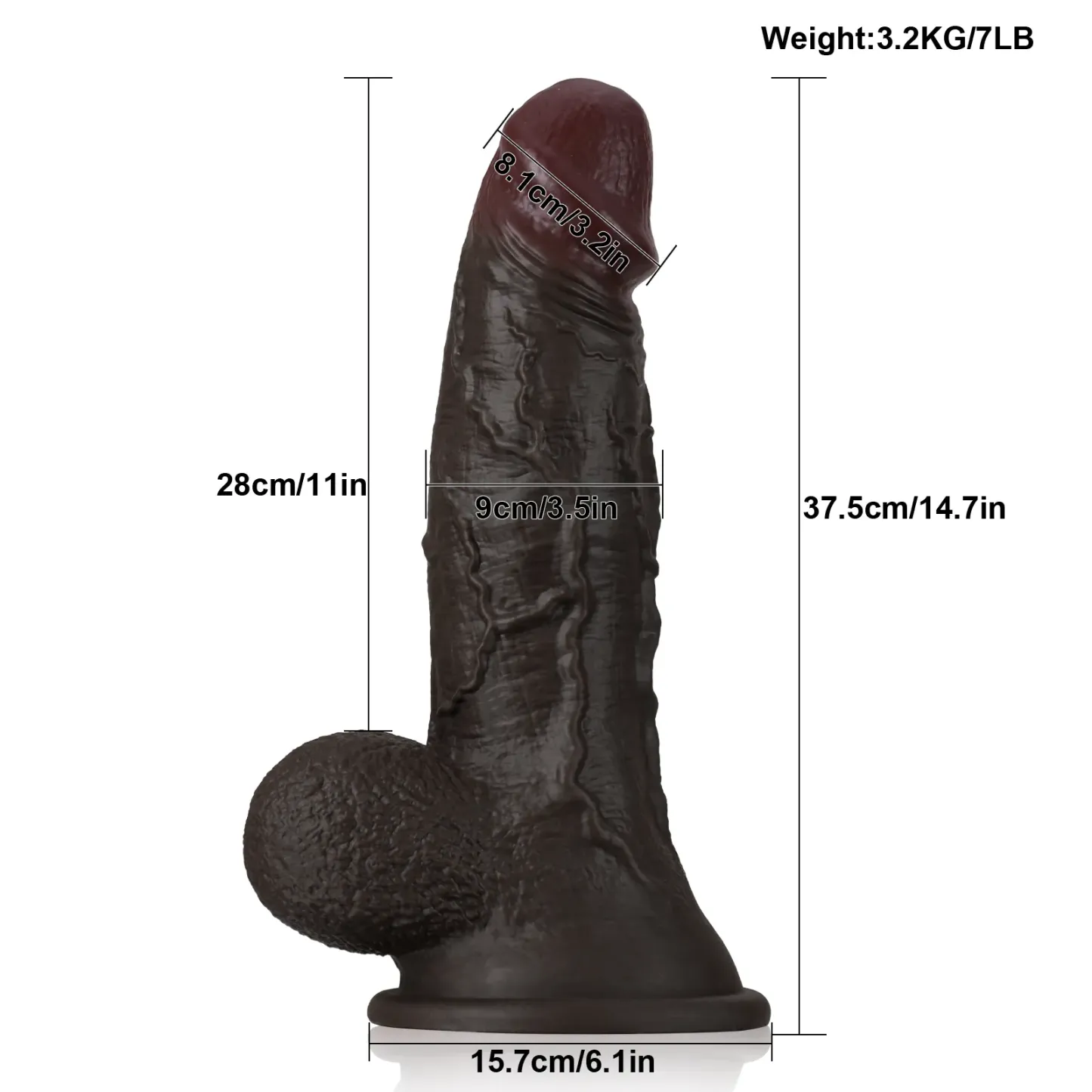 Dikke Zwarte Long Dildo Met Zuignap 37.5cm