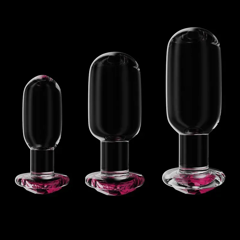 Driedelige Set Pink Glazen Dildo Buttplug