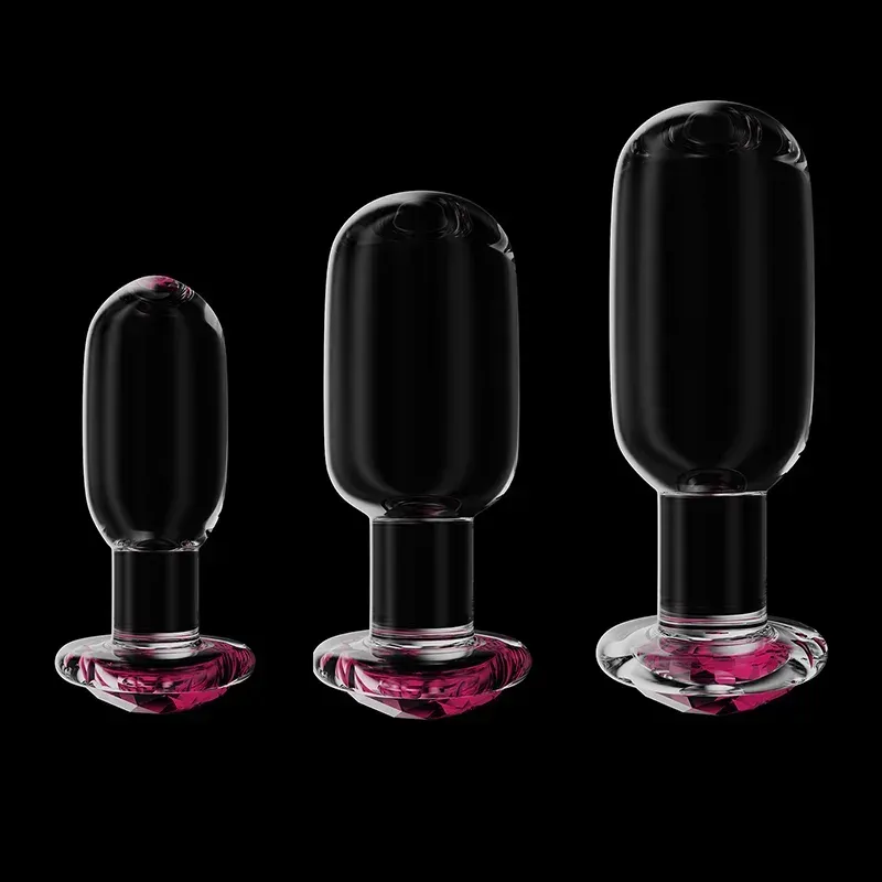 Driedelige Set Pink Glazen Dildo Buttplug