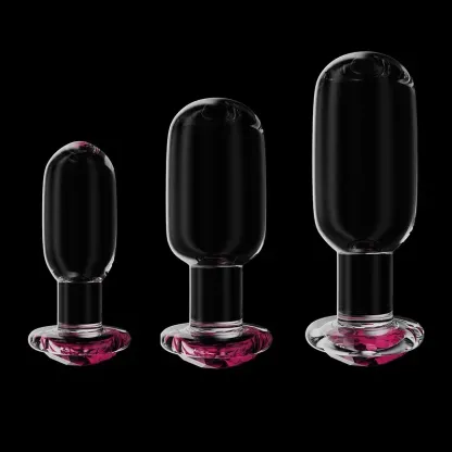 Driedelige Set Pink Glazen Dildo Buttplug