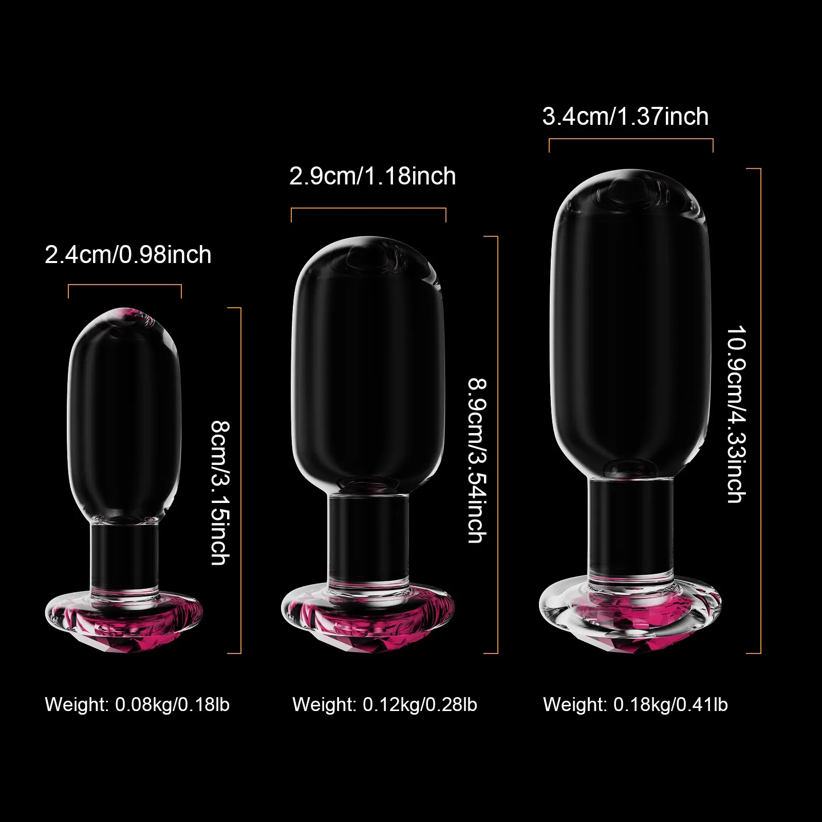 Driedelige Set Pink Glazen Dildo Buttplug