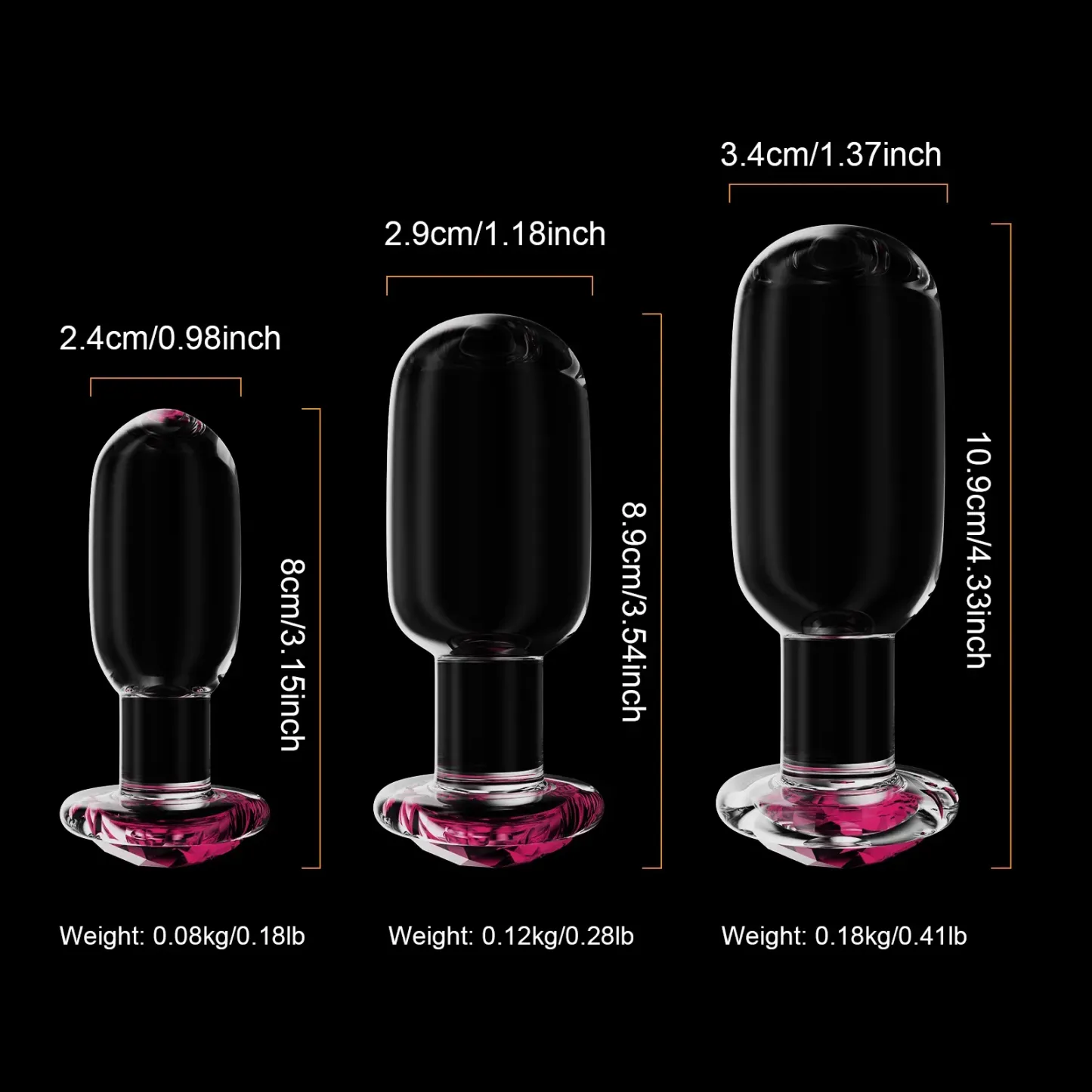 Driedelige Set Pink Glazen Dildo Buttplug
