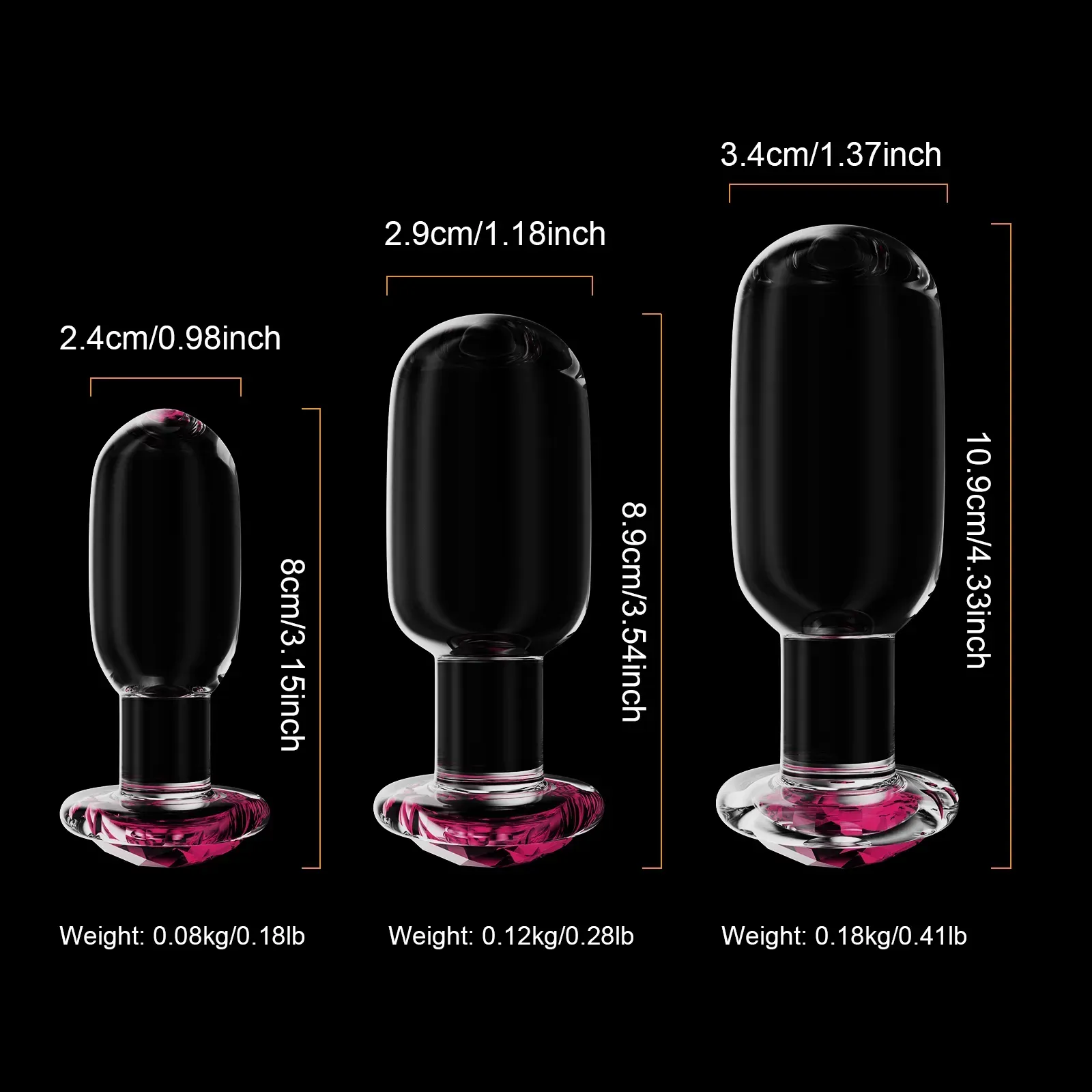 Driedelige Set Pink Glazen Dildo Buttplug