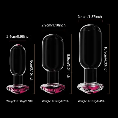 Driedelige Set Pink Glazen Dildo Buttplug