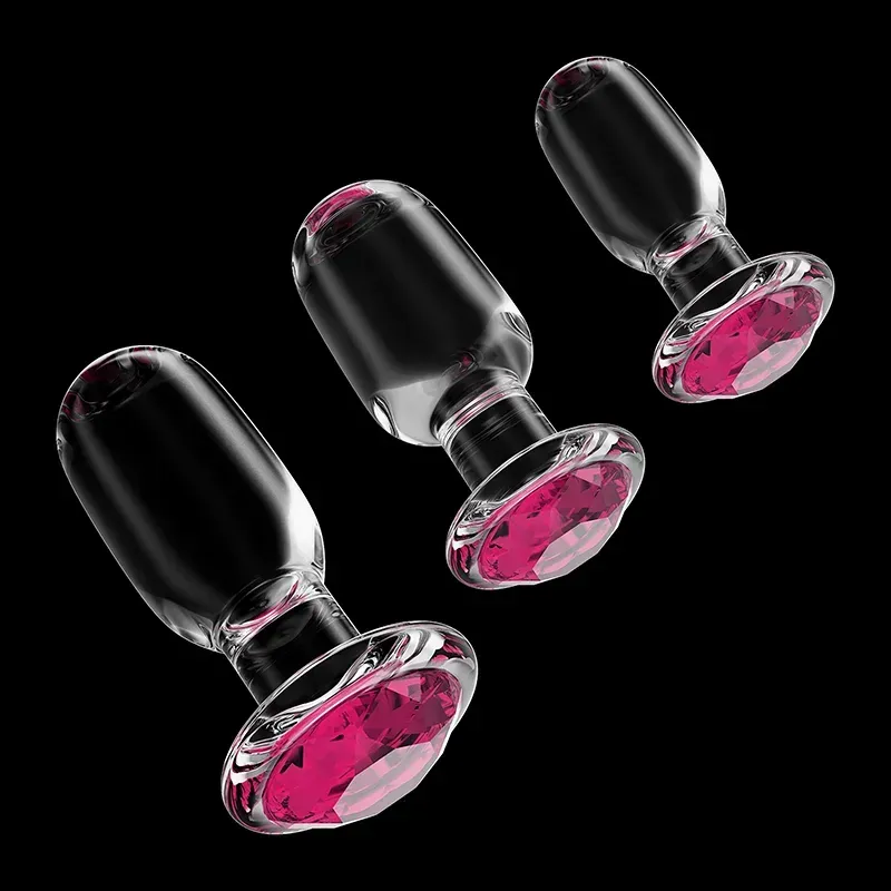 Driedelige Set Pink Glazen Dildo Buttplug