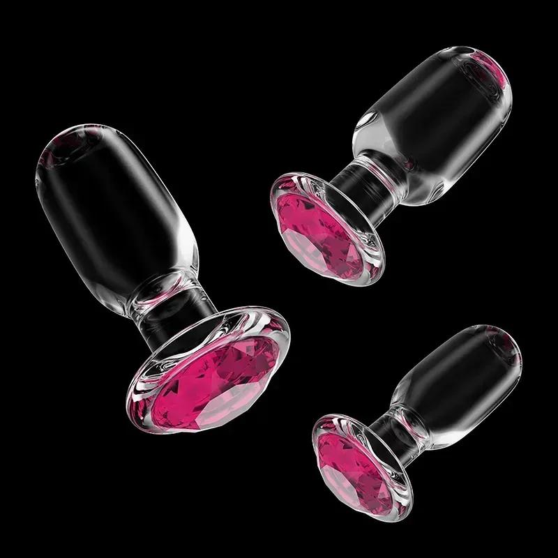 Driedelige Set Pink Glazen Dildo Buttplug