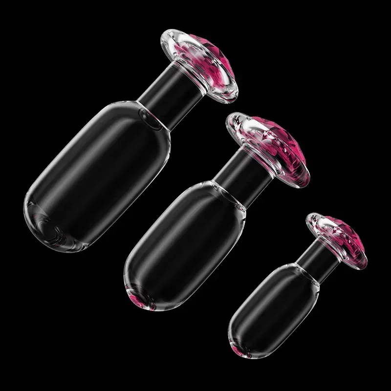 Driedelige Set Pink Glazen Dildo Buttplug