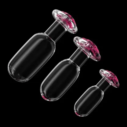 Driedelige Set Pink Glazen Dildo Buttplug