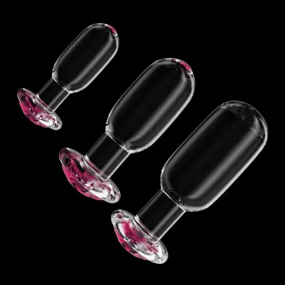 Driedelige Set Pink Glazen Dildo Buttplug