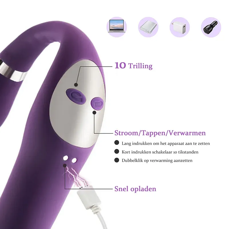 3 In 1 Siliconen Trillende Verwarmende G Spot Vibrator