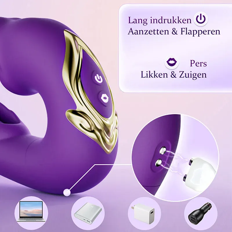 Draagbare Flapperende Trillende & Likkende G-spot Vibrator