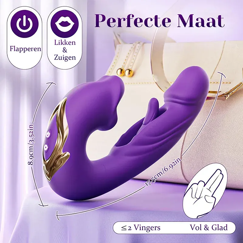 Draagbare Flapperende Trillende & Likkende G-spot Vibrator