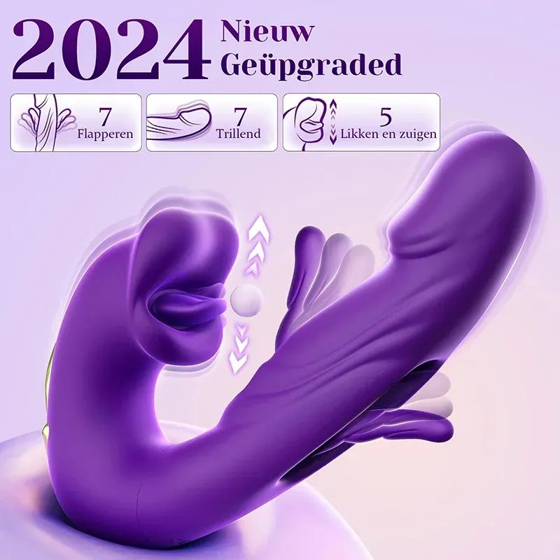 Draagbare Flapperende Trillende & Likkende G-spot Vibrator
