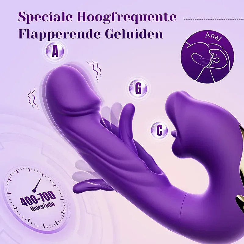 Draagbare Flapperende Trillende & Likkende G-spot Vibrator