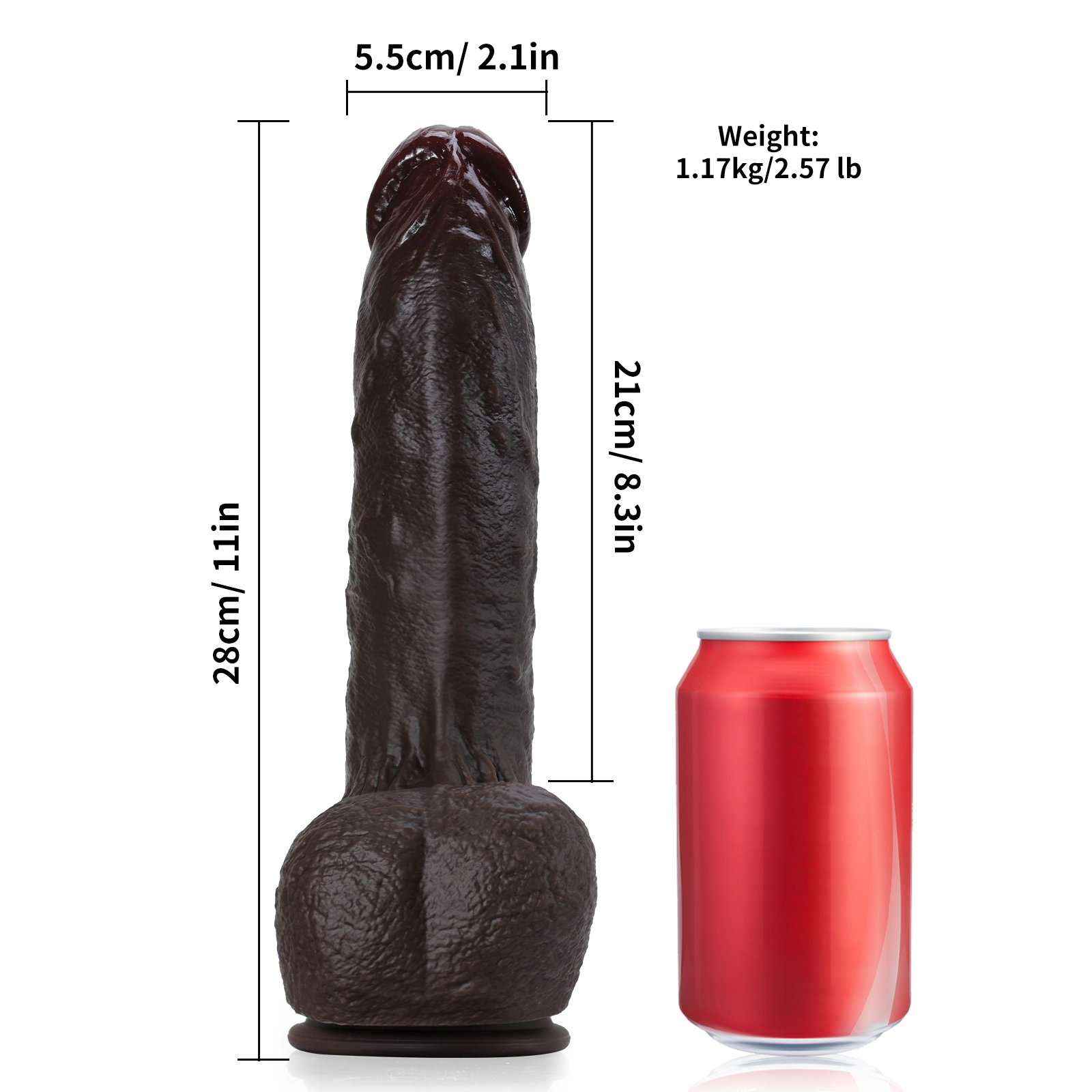 Grote Zwarte Levensechte Siliconen Dildo met Zuignap 28cm