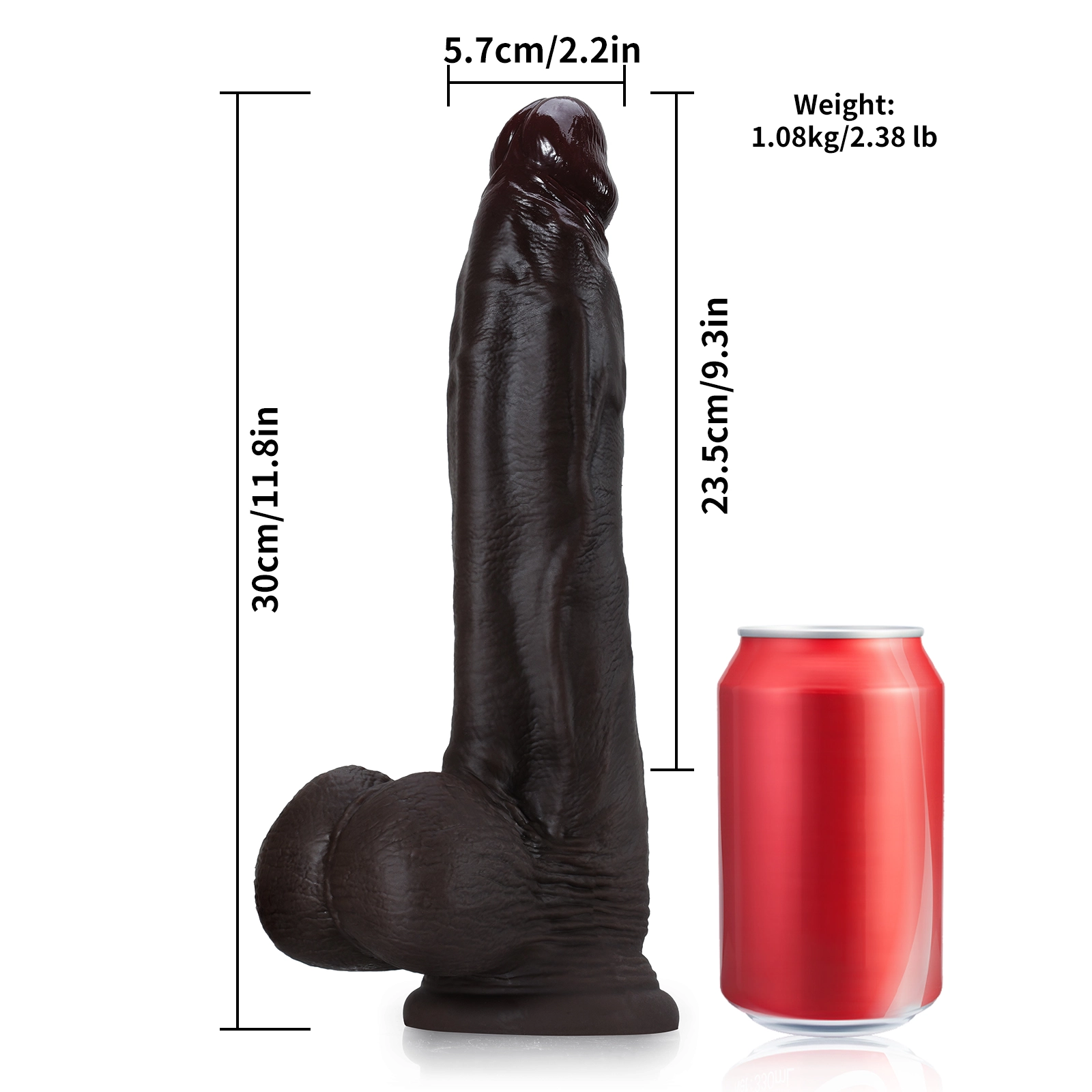 Grote Zwarte Reuze Siliconen Dildo 30cm