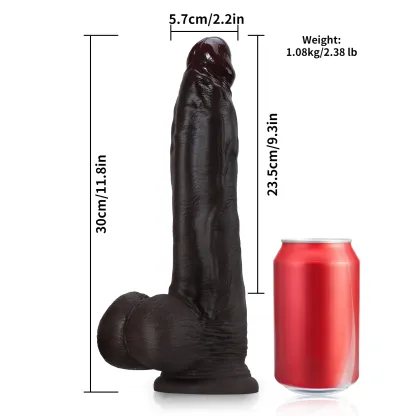 Grote Zwarte Reuze Siliconen Dildo 30cm