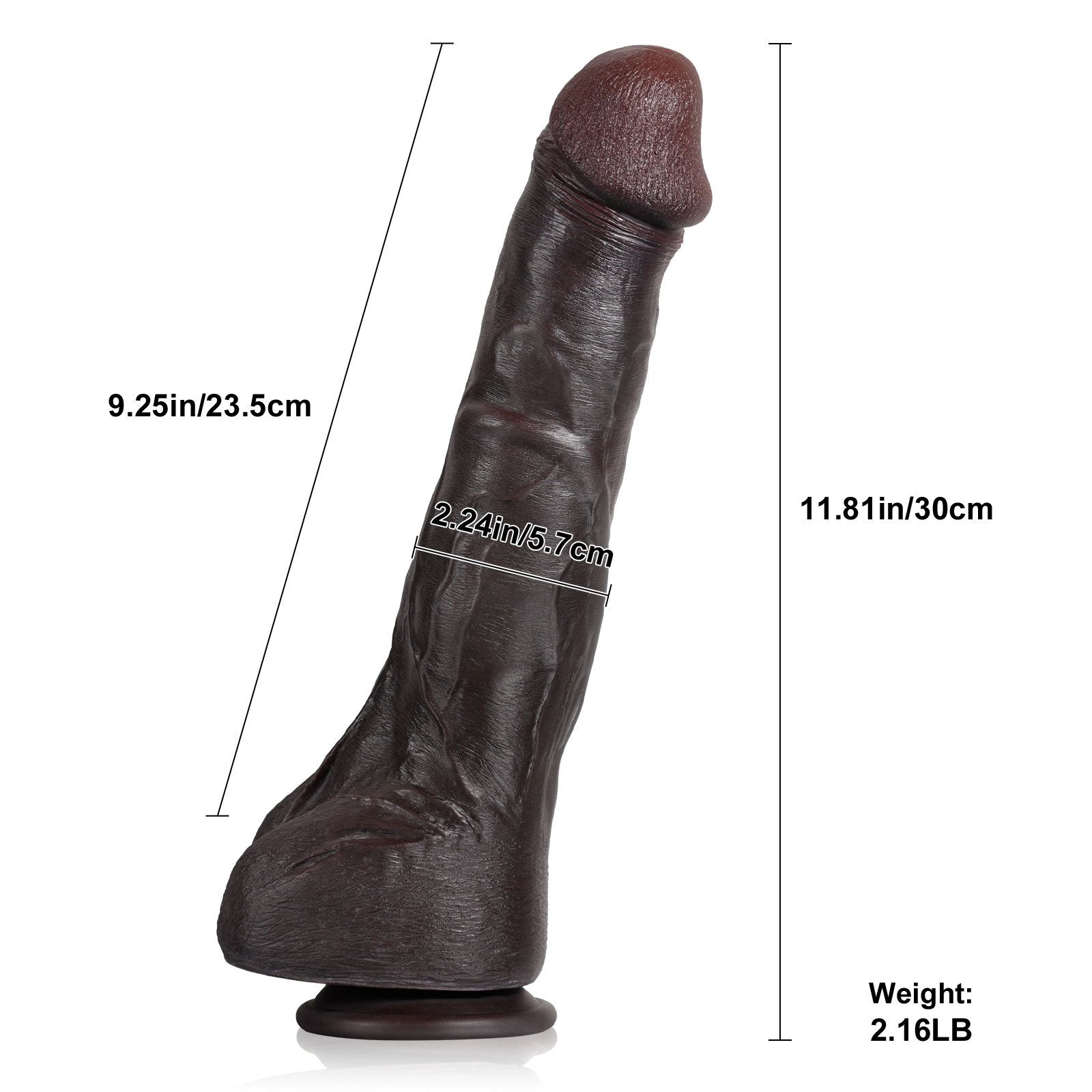 Levensechte Long Zwarte Siliconen Dildo Met Zuignap 30cm