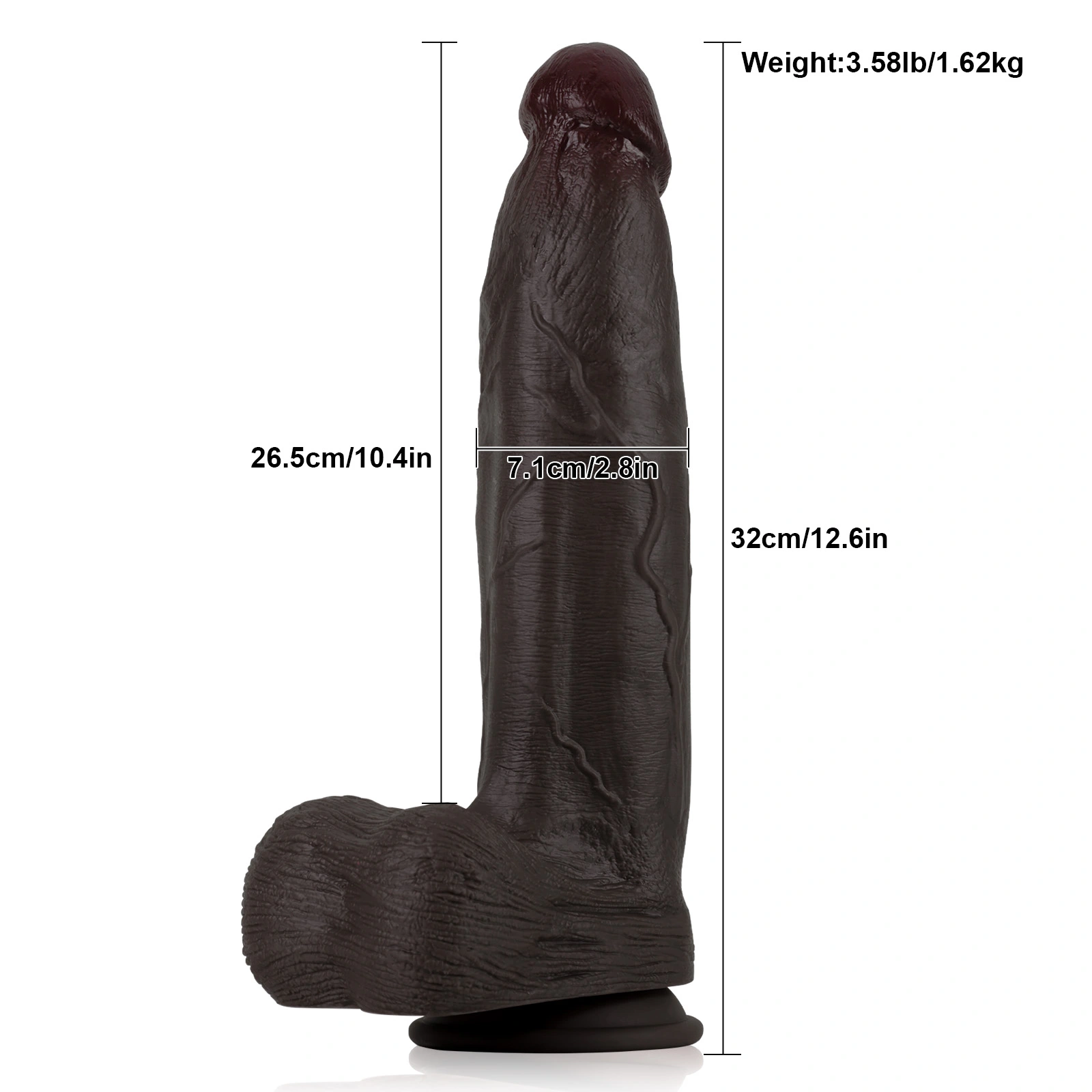 Levensechte Reuze Grote Zwarte Zuignap Dildo 32cm