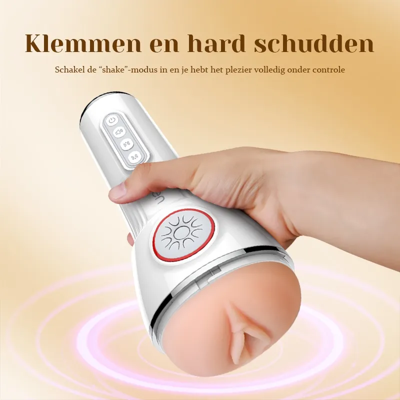 Leten Realistische Masturbator met 10 Vibratie- en Luchtkussenmassagefuncties.