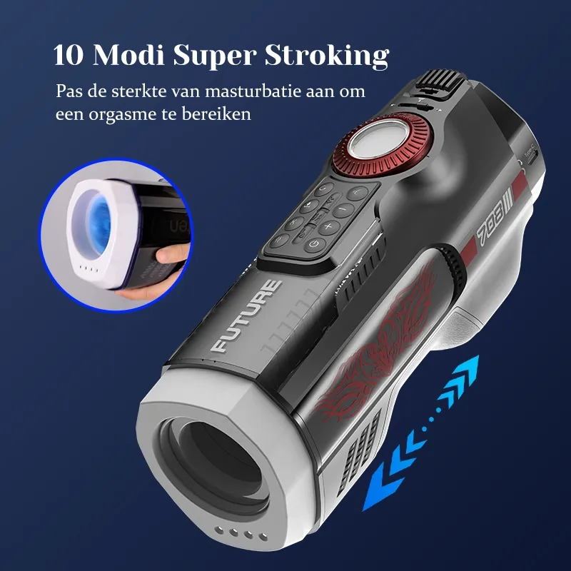 Leten 708 Future Pro Masturbator met 10 Stoten, 10 Luchtzak Massager en 2 Mouwen
