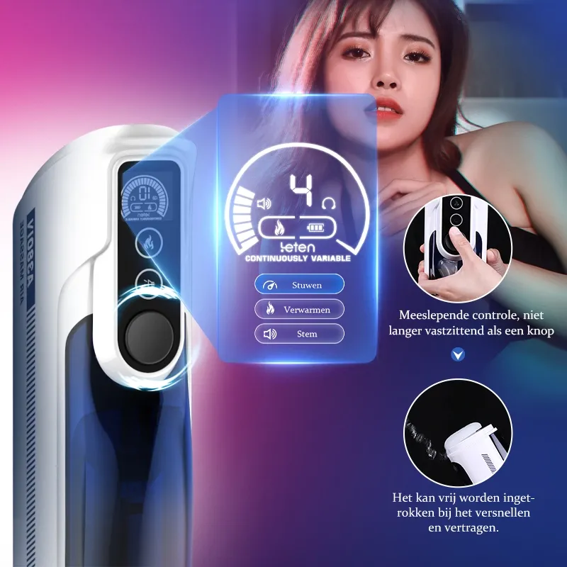 Leten Realistische Masturbator met 10 Thrusting Swings en Verwarming
