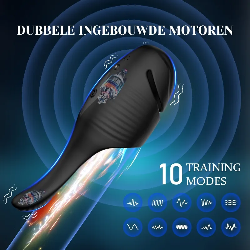 Dual Motor Penis Vibrator met 10 Trillingen en Verstelbare Gesp