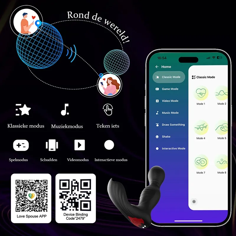 App- en Afstandsbediening Prostaat Vibrator met 9 Swing Vibraties en Likken